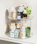 Two Tier Lazy Susan Turntable Organizer For Cabinet And Pantry Space Saver 9 Inch Rotating Spice Rack holding medicine bottles