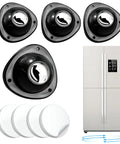 No Drill Heavy Duty Self Adhesive Caster Wheels Screwless Swivel Furniture Casters Black and white accessories beside a refrigerator.