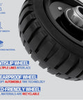 Close-up of a durable rubber tire with steel plate, part of the Heavy Duty 6 Inch Gate Wheel For Sliding Gates And Fences Fits Chain Link Metal Fence Or Wooden Gate Durable Rubber Tire With Steel Plate Rust Resistant And Lasting Gate Caster.