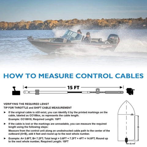 Gen2 2-Pack Boat Throttle And Shift Cables For Mercury MerCruiser Force Outboard Engines, 15 Ft Length, measurement guide