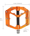 Orange Aluminum Alloy 6061 CNC Machined MTB Pedals 9 Sixteenth Inch Wide Platform Non Slip Beefy With CrMo Steel Axle And Three Bearings