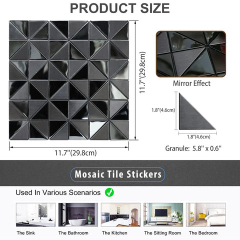 Stainless Steel Backsplash Tiles Peel And Stick 10 Sheets With 3D Brushed Windmill Pattern In Black, product size and designs