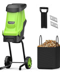 Powerful 15 Amp Electric Wood Chipper And Mulcher With 45 Liter Bag And Dual SK5 Steel Blades For Yard Work