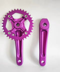 Purple CNC 34T Single Speed Crankset 104BCD 170mm Aluminum for bikes, shown with chainring and crank arm.