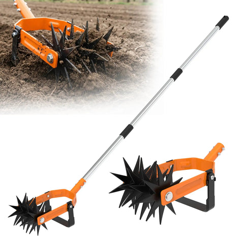 Rotary Cultivator With Long Handle And Adjustable Stainless Steel Pole 2 In 1 Hand Tiller for weeding soil loosening aerating