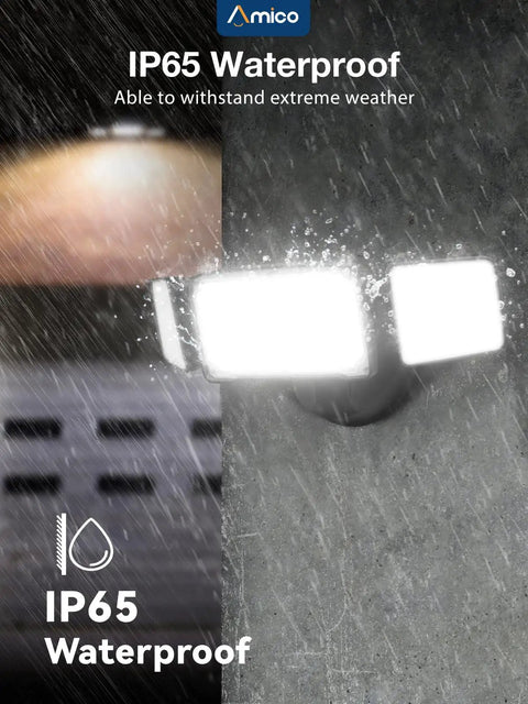 Two Pack Beefy Bright Outdoor LED Flood Lights 3500LM 30W Three Adjustable Heads IP65 Waterproof 5000K Daylight White in rain