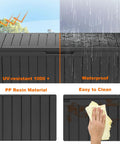 90 Gallon Resin Deck Box Lockable Outdoor Storage Box with waterproof and UV-resistant features shown