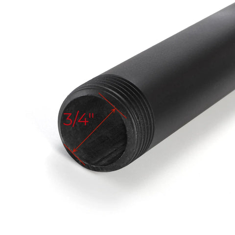 Close-up of 10 Pack Black Iron Pipe Nipples 3/4 Inch By 12 Inch Matte Finish Industrial Pipe Fittings for DIY furniture projects