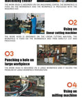 Field processing steps for CNC machining and EDM hole drilling on large workpieces, demonstrating various machine setups.
