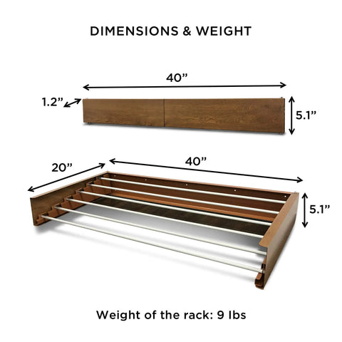 Wall Mounted Retractable Laundry Drying Rack With Wood Look Finish 40 Inch Wide Space Saving Clothes Dryer, dimensions 40" x 20".