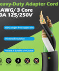 Nema 6-50P To 14-50R EV Charger Adapter Cord, 50 Amp featuring 6 AWG copper wire and thick insulation for heavy-duty use.