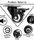 Smooth As Butter Heavy Duty 4 Pack Swivel Castor Wheels 5 Inch Polyurethane Caster Set With Silent Floor Friendly Rubber Treads Dual Lock Brakes showing detailed features