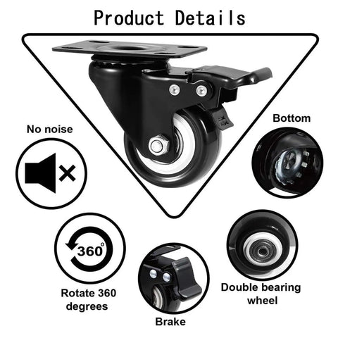 Smooth As Butter Heavy Duty 4 Pack Swivel Castor Wheels 5 Inch Polyurethane Caster Set With Silent Floor Friendly Rubber Treads Dual Lock Brakes showing detailed features