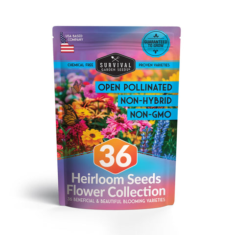 36 Pack Flower Seeds Garden Kit With Heirloom Non GMO Seed Starter Pack Varieties packaging with colorful flowers