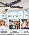 6 speeds adjustable for 52 Inch Outdoor Ceiling Fan With Light And Remote, 5 Wood Blades In Two Finishes, ideal for various activities