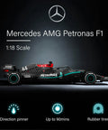 Mercedes-Benz F1 W11 One Eighteen Scale Remote Control Car side view with direction pinner and rubber tires details.
