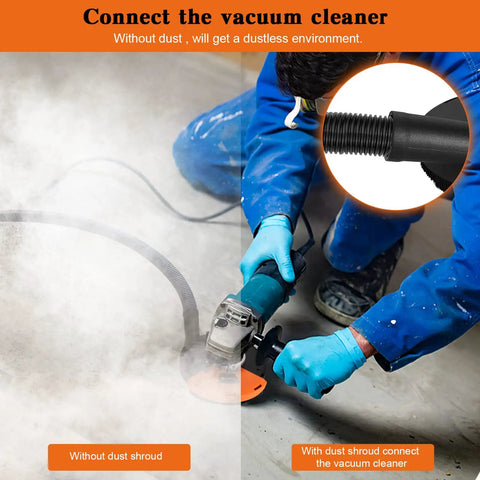 Worker using 7 Inch Dust Shroud For Angle Grinder Heavy Duty Surface Grinding Dust Capture with vacuum attachment on site