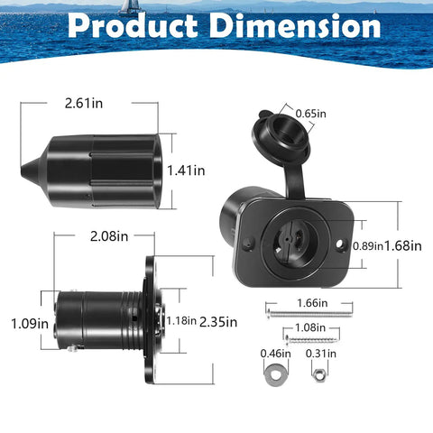 Dimensions of 12V Downrigger Receptacle With Waterproof Cap For Scotty Depthpower Electric Downriggers Replacement Socket 2126