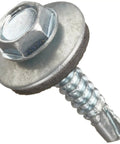 Close-up of Self Drilling Hex Washer Head Screw With Zinc Plated Steel External Hex Drive for quick install