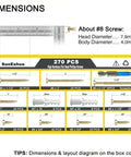 DIY Ready Wood Screws Kit 270 Pc Set With Anchors 8 Sizes Flat Head Phillips Drywall Screws Zinc Plated Yellow High Hardness Carbon Steel Handy Home Improvement Must Have For Any Project, dimensions chart with #8 screw sizes and anchors