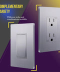 Elite Series Screwless Decorator Wall Plate with Child Safe Outlet Cover in Gloss Silver, modern design, complementary variety