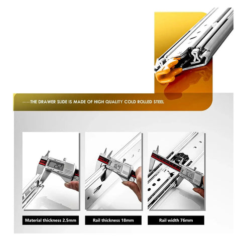Heavy Duty Full Extension Drawer Slides With Lock For 120kg Load Capacity Smooth Ball Bearing Runners, cold rolled steel, 2.5mm thickness