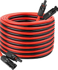 10 AWG Solar Extension Cable 100 Feet With Male To Female Connector Flexible Tinned Copper Wire For Solar Panels RV Boat Automotive Outdoor Use Off Grid DIY Power coiled view with connectors