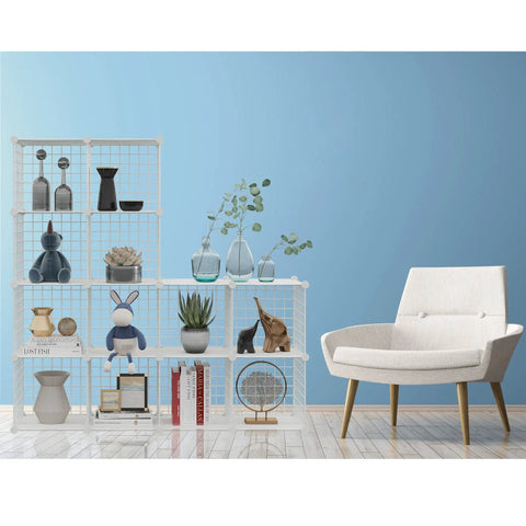 Freely Combinable 12 Cube Wire Storage Organizer Shelf For Books, Toys, Crafts, Plants and Pets White Metal Grid Cubes