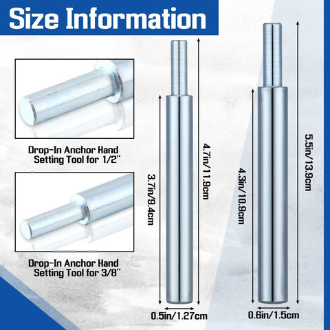 Two Pcs Drop In Anchor Tool Set For Concrete And Stone, Expansion Anchors For One Half Inch And Three Eighth Inch Internal Thread