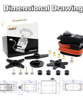 Dope Precision Digital Rc Servo Serving Ten Point Five K Of Raw Torque With Heavy Duty Steel Gears showing components and dimensional drawing.
