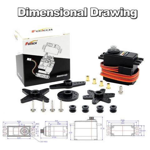 Dope Precision Digital Rc Servo Serving Ten Point Five K Of Raw Torque With Heavy Duty Steel Gears showing components and dimensional drawing.