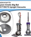 Two Pack UP14 Pre-Motor Filter Replacement for Cinetic Big Ball DC77 DC75 Upright Vacuums, compatible parts shown with vacuum