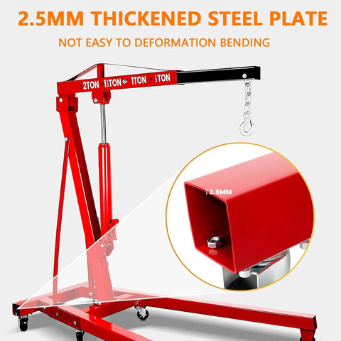 Heavy Duty Hydraulic Engine Hoist And Folding Cherry Picker With Six Swivel Wheels, Straight Up 4400 Lb Portable Crane showing 2.5mm thick steel plate