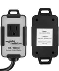 Wireless Remote Control Dust Collector Starter Outlet Switch 120 Volt Battery Included Lets You Start And Stop Your Dust Collector From Anywhere In The Shop PTA09 - front and back views of the 120V switch unit.