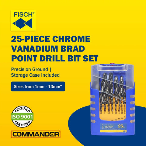 Brad Point Drill Bit Set 25 Piece Chrome Vanadium Wood Drill Bits From 1mm To 13mm Pro Grade Tools For Clean Precise Holes And Smooth Drilling With Minimal Heat For DIY Projects And Serious Woodworking