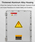 Front view of outdoor waterproof explosion-proof electrical box with hinged cover and gray metal housing.