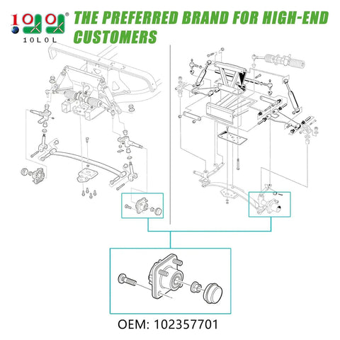 Diagram of 2 Pack Front Wheel Hub Assembly For Club Car DS And Precedent Golf Carts 2003 And Up Includes Bearings Races