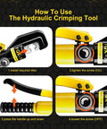 Hydraulic Crimping Tool And Cable Cutter Kit 10 Ton Crimper For 12 AWG To 2/0 Copper And Aluminum Wires step-by-step use.