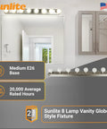 6-Lamp Wall Mounted Vanity Light Fixture In Brushed Nickel Finish, 36 Inch Wide, E26 Medium Base Sockets, bathroom setting.