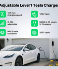 Adjustable Level 1 Tesla Charger with 25FT cable, NACS connector for Tesla Model 3, 120V input, 16A max charging speed.