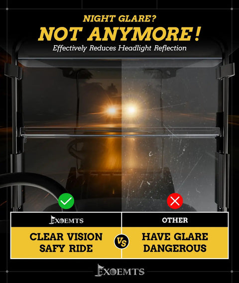 Solid Rider EZGO TXT Golf Cart Windshield For 1995 To 2013 Gas And Electric Models Built Tough shown reducing night glare