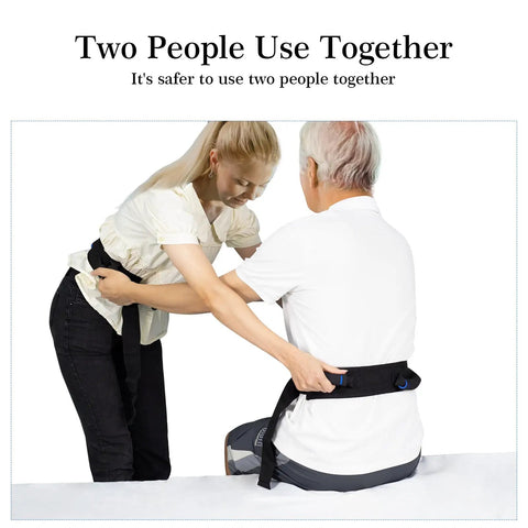 Caregiver using Gait Transfer Belt For Seniors With Three Handles And Quick Release Buckle on elderly patient for support
