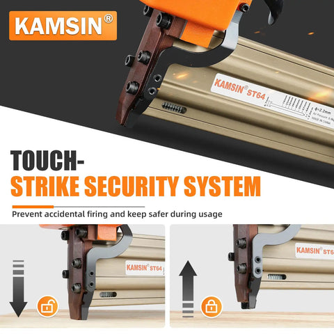 14 Gauge Pneumatic Concrete T Nailer With 400 Pcs 3/4 Inch T Nails, Touch-Strike Security System, die cast aluminum body