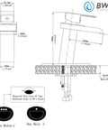 Technical drawing of Waterfall Bathroom Faucet Chrome Finish Modern Single Hole Lavatory Sink Mixer Tap Brass Construction With Supply Hose Polished Chrome Vanity Faucet For Easy Install No Fuss Bathroom Remodel