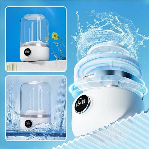 Portable Mini Washing Machine Rechargeable Compact Personal Laundry Sidekick For Underwear And Socks Lightweight Travel with water splash.