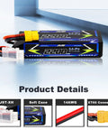 3S 11.1V 2200mAh LiPo Battery With XT60 Connector for RC Cars and Trucks, shown with JST-XH connector and soft case