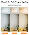 Three Light Semi Flush Mount Ceiling Light Fixture In Black Finish With White Fabric Drum Shade under cool, natural, warm light
