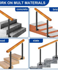 Adjustable Wooden Railing Kit For Outdoor Steps And Porch With Dang Tough Wrought Iron Brackets and sleek powder coated posts working on multiple materials.