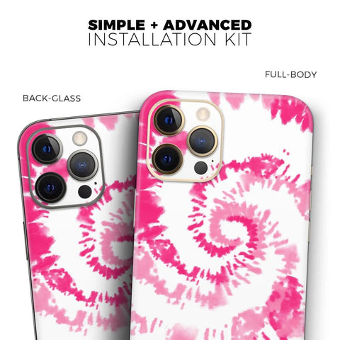 Spiral Tie Dye iPhone 17 Full Body Skin Wrap Kit With Bubble Free Air Release Adhesive shown front and back view