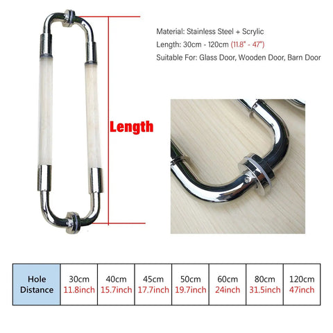 Stainless Steel Clear Acrylic Door Hardware Kit for front doors and glass panels, 30-120cm length, shown with double sided grab bar.